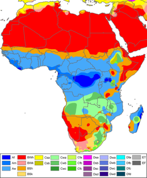 Karta som visar klimatzoner i Afrika.