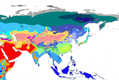 Karta som visar klimatzoner i Asien.